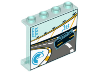 Panel 1 x 4 x 3 with Side Supports - Hollow Studs with Race Car on Track and '1st' Pattern