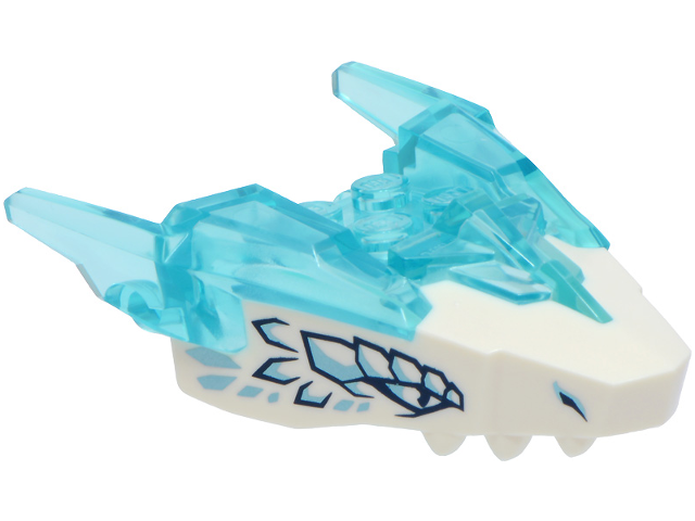 Dragon Head (Ninjago) Jaw Upper with Horns with Molded White Face and Printed Dark Blue and Metallic Light Blue Eyes, Eyebrows, Nostrils and Scales Pattern