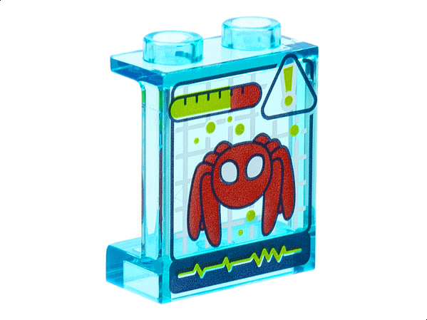 Panel 1 x 2 x 2 with Side Supports - Hollow Studs with Lime Gauge and Exclamation Mark, Red Trace-E Spider Robot Pattern