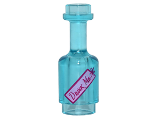 Minifigure, Utensil Bottle with Bright Pink Label with 'DRINK ME' Pattern