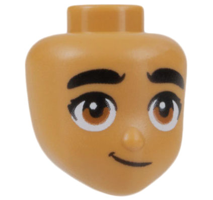 Mini Doll, Head Friends with Thick Black Eyebrows, Dark Orange Eyes, and Lopsided Grin Pattern