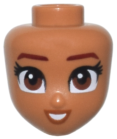 Mini Doll, Head Friends with Reddish Brown Eyes, Long Black Eyelashes, Dark Red Eyebrows, Dark Orange Lips, and Open Mouth Smile Pattern