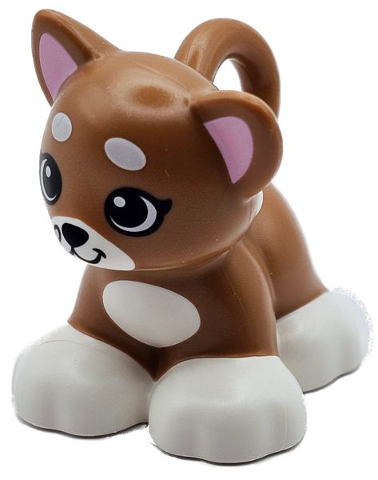 Duplo Cat Kitten Standing with Molded White Feet, Chest, Muzzle and Tail Tip, Bright Pink Inner Ears and Printed Black Mouth, Nose and Eyes, Bright Pink Tongue Pattern