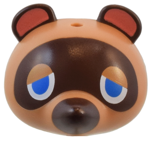 Minifigure, Head, Modified Raccoon with Molded Dark Brown Face, Ears, and Nose and Printed Coral Auricles and Blue Eyes Pattern