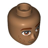 Mini Doll, Head Friends Male Large with Reddish Brown Eyebrows, Beard Stubble and Chin Dimple, Dark Orange Eyes and Black Closed Mouth Pattern