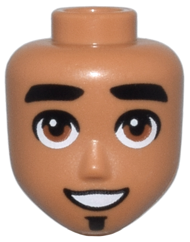 Mini Doll, Head Friends Male Large with Black Thick Eyebrows, Soul Patch and Lips, Reddish Brown Eyes, Open Mouth Smile Pattern