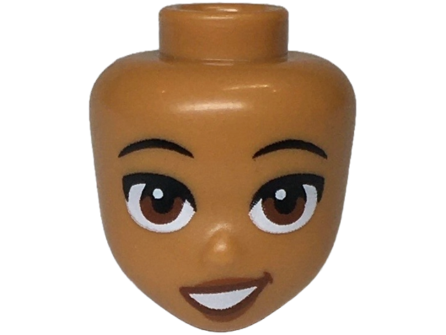 Mini Doll, Head Friends with Black Eyebrows, Reddish Brown Eyes and Mouth, Dark Nougat Lips, Open Mouth Crooked Grin Pattern