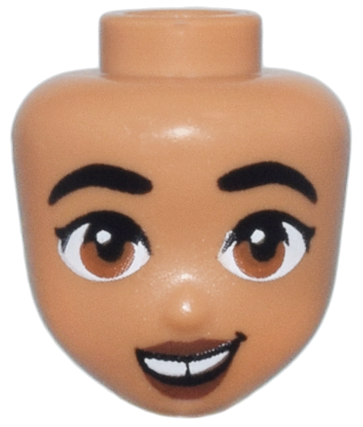 Mini Doll, Head Friends with Black Thick Eyebrows, Dark Orange Eyes, Dark Brown Lips, Lopsided Open Mouth Smile with Top Teeth with Gap Pattern