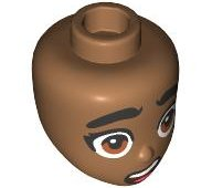 Mini Doll, Head Friends with Thick Black Eyebrows, Dark Orange Eyes, Open Mouth with White Teeth and Coral Tongue Pattern