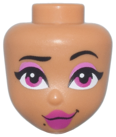 Mini Doll, Head Friends with Black Eyebrows, Left Raised, Single Eyelashes, Magenta Eyes and Lips, Dark Pink Eye Shadow, Beauty Mark, Lopsided Grin Pattern (Ursula)