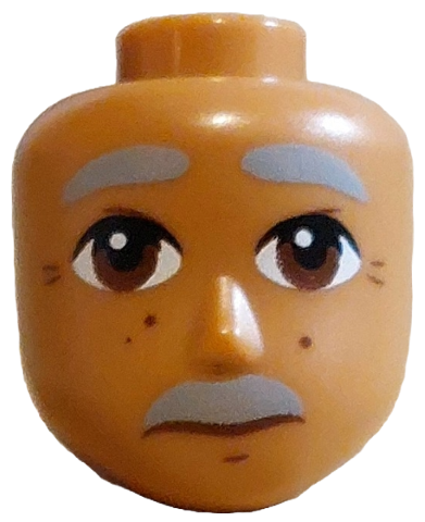 Mini Doll, Head Friends Male Large with Light Bluish Gray Thick Eyebrows and Moustache, Reddish Brown Eyes, Chin Dimple, Age Spots and Wrinkles, Neutral Pattern