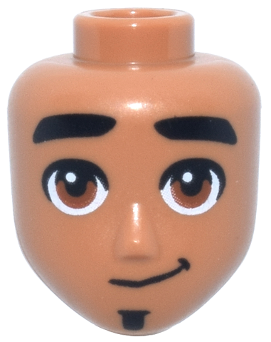 Mini Doll, Head Friends Male Large with Black Thick Eyebrows and Soul Patch, Reddish Brown Eyes, Lopsided Grin Pattern