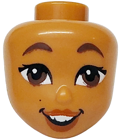 Mini Doll, Head Friends with Dark Brown Eyebrows, Eyes and Beauty Mark, Black Eyelashes, Dark Orange Lips, and Open Mouth Smile with Top Teeth Pattern
