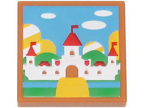 Tile, Modified 2 x 2 Inverted with White, Red, Bright Green, Yellow and Medium Blue Picture of Peach Castle Pattern