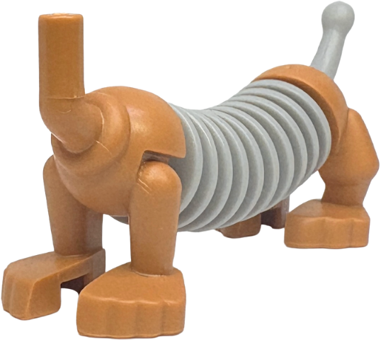 Dog Pull Toy Dachshund Body and Legs with Molded Light Bluish Gray Flexible Rubber Ribbed Midsection and Tail Pattern