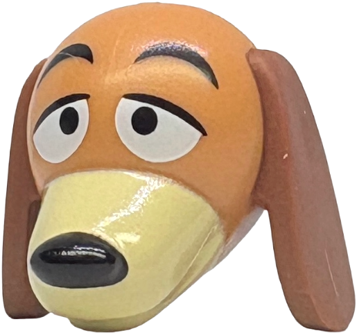 Dog Head Dachshund with Molded Reddish Brown Flexible Rubber Ears and Printed Eyes, Tan Muzzle, Black Nose and Eyebrows Pattern