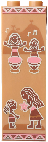 Brick 1 x 2 x 5 with Wall Decoration with Polynesian Tribal Stripes, Moana and Simea playing Djembe, Music Notes and Star Pattern