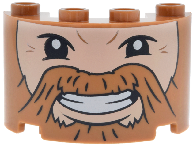 Cylinder Half 2 x 4 x 2 with 1 x 2 Cutout with Beard and Moustache, Black Eyes, Smile with White Teeth and Light Nougat Face Pattern (One Piece Brogy)