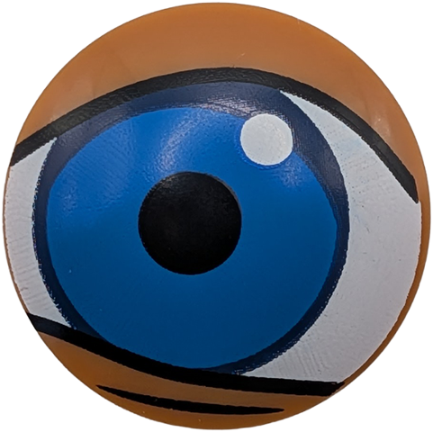 Plate, Round 2 x 2 with Rounded Bottom (Boat Stud) with Blue and Dark Blue Eye, White Glint, Black Pupil and Eyelid Outline Pattern Model Left Side