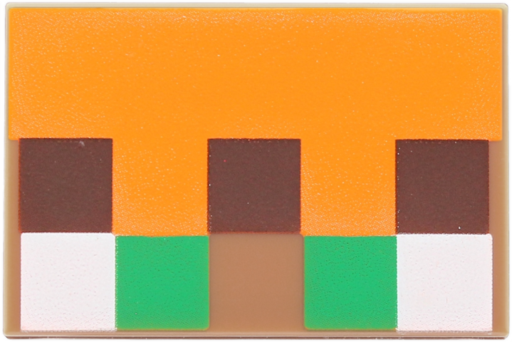 Tile 2 x 3 with Green, White and Dark Brown Squares on Orange Background Pattern (Minecraft Baby Villager Face)