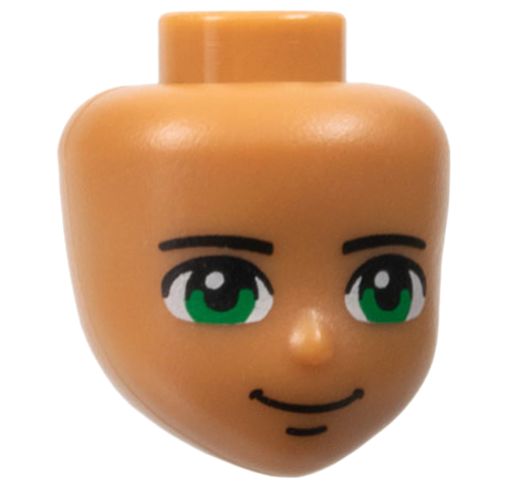 Mini Doll, Head Friends with Black Thin Eyebrows, Green Eyes, Chin Dimple, and Grin Pattern