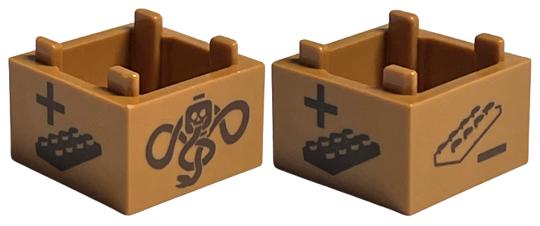 Container, Box 2 x 2 x 1 - Top Opening with Flat Inner Bottom with HP Game Spinner / Dreidel Actions with Dark Mark, Plus and Minus Signs, and Plates Pattern