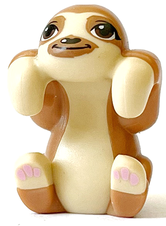 Sloth, Friends Style with Molded Tan Face, Stomach and Paws and Printed Reddish Brown Eyes with Single Eyelashes, Black Nose, Medium Nougat Eye Patches and Muzzle, Bright Pink Paw Pads Pattern