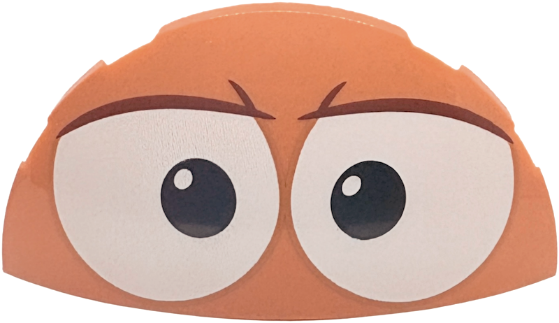 Brick, Round 3 x 6 x 1 Dome Half with Large White Eyes with Black Pupils and Reddish Brown Eyelids Pattern (Toy Story Slinky Dog)