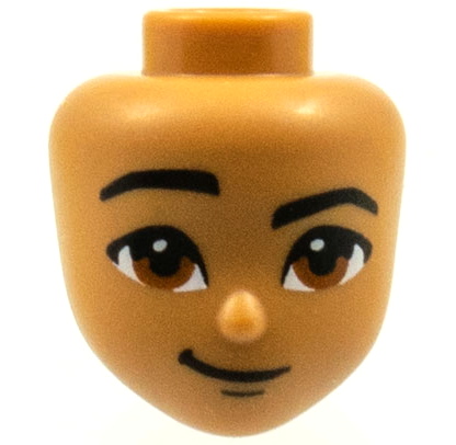 Mini Doll, Head Friends with Black Thick Eyebrows, Right Raised, Reddish Brown Eyes, Chin Dimple, and Lopsided Grin Pattern