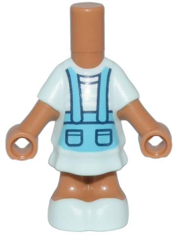 Micro Doll, Body with Molded Light Aqua Short Layered Dress and Shoes and Printed Medium Azure Pinafore with Pockets Pattern