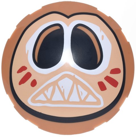 Brick, Round 6 x 6 Dome Top with Tan Kakamora Mask with Red and White Face Paint and Teeth Pattern