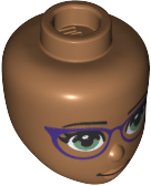 Mini Doll, Head Friends with Olive Green Eyes and Dark Purple Glasses, Peach Lips and Closed Mouth Pattern