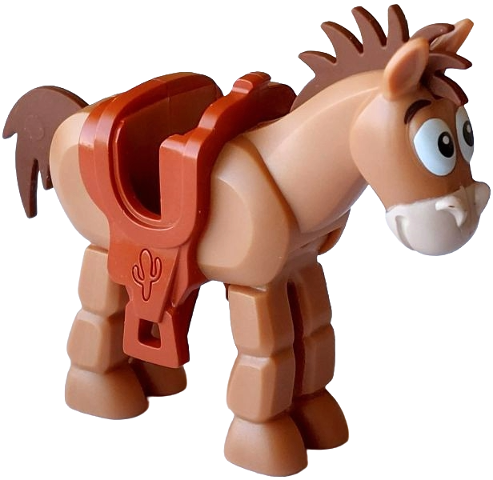 Horse, Toy Story with Dark Brown Flexible Rubber Tail and Mane, Dark Orange Saddle, Tan Muzzle, Black and White Eyes Wide Open, Dark Brown Eyebrows Pattern (Bullseye)