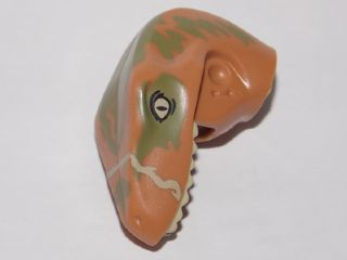 Dinosaur Head Raptor with Pin Hole with Tan Teeth and Olive Green Splotches Pattern