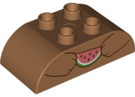 Duplo, Brick 2 x 4 Slope Curved Double with Paws Holding Watermelon Slice Pattern