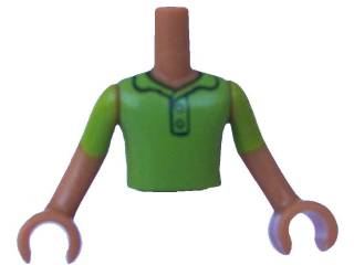 Torso Mini Doll Boy Lime Polo Shirt Pattern, Medium Nougat Arms with Hands with Lime Short Sleeves