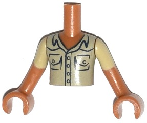 Torso Mini Doll Boy Tan Shirt with Breast Pockets Pattern, Medium Nougat Arms with Hands with Tan Short Sleeves