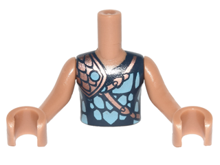 Torso Mini Doll Boy Dark Blue and Dark Azure Shirt with Copper Armor and Strap Pattern, Medium Nougat Arms with Hands