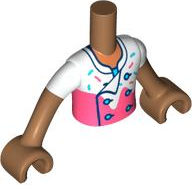 Torso Mini Doll Boy White and Coral Chef Shirt with Dark Turquoise and Coral Sprinkles Pattern, Medium Nougat Arms with Hands with White Short Sleeves