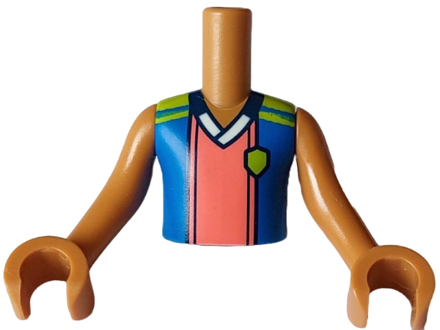 Torso Mini Doll Boy Blue, Lime, and Coral Sports Uniform Shirt with White Collar, Dark Blue Number 1 on Back Pattern, Medium Nougat Arms with Hands