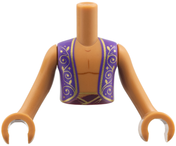 Torso Mini Doll Boy Dark Purple Vest with Gold Filigree, Dark Red Sash Pattern, Medium Nougat Arms with Hands