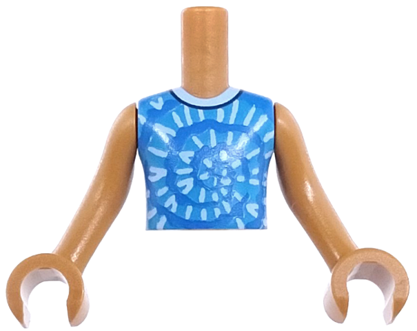Torso Mini Doll Boy Blue Sleeveless Shirt with Dark Azure and Bright Light Blue Spiral Pattern, Medium Nougat Arms with Hands