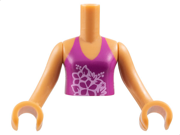 Torso Mini Doll Girl Magenta Halter Top with Bright Pink Flowers Pattern, Medium Nougat Arms with Hands