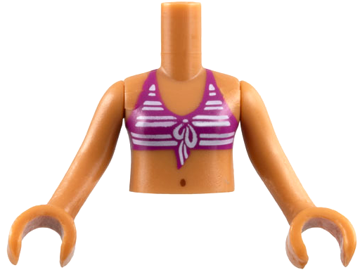 Torso Mini Doll Girl Magenta Bikini Top with White Stripes, Navel Pattern, Medium Nougat Arms with Hands