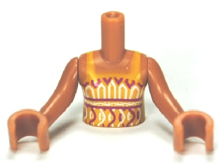 Torso Mini Doll Girl Bright Light Orange Halter Top with Red and White Pattern, Medium Nougat Arms with Hands