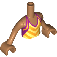 Torso Mini Doll Girl Tan Halter Top with Bright Light Orange Chevron Stripe, Magenta Trim Pattern, Medium Nougat Arms with Hands