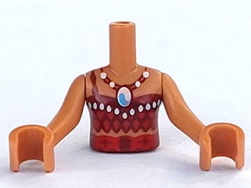 Torso Mini Doll Girl Dark Red Top with 1 Strap, Pendant Necklace, White and Red Spots, Red Belt Pattern, Medium Nougat Arms with Hands