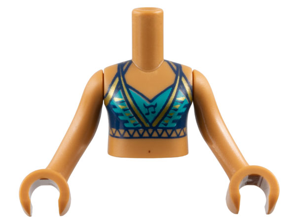Torso Mini Doll Girl Dark Blue Halter Top with Gold Trim Pattern, Medium Nougat Arms with Hands