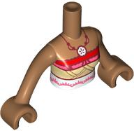 Torso Mini Doll Girl Red and Tan Strapless Top with Dark Tan Lines, Sand Dollar Necklace, White and Coral Sash Pattern, Medium Nougat Arms with Hands