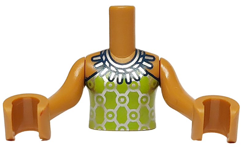 Torso Mini Doll Girl Lime Halter Top with Silver Necklace, Geometric Circles and Diamonds Pattern, Medium Nougat Arms with Hands